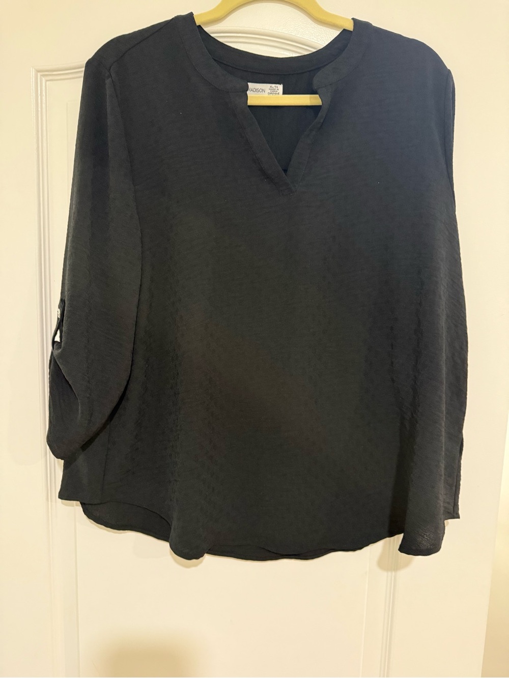 Madison Black V-Notch Textured Blouse
